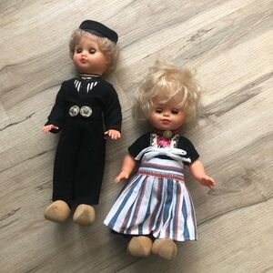 Vintage Dutch Blonde Dolls Wooden Shoes Open Close Eyes